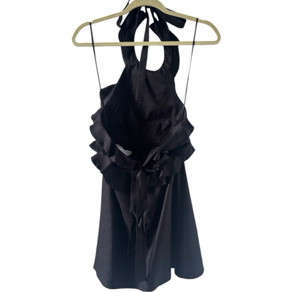 Zimmermann Postcard Linen Ruffled Tie-Back Black Mini Dress, 1/S - Picture 4 of 8